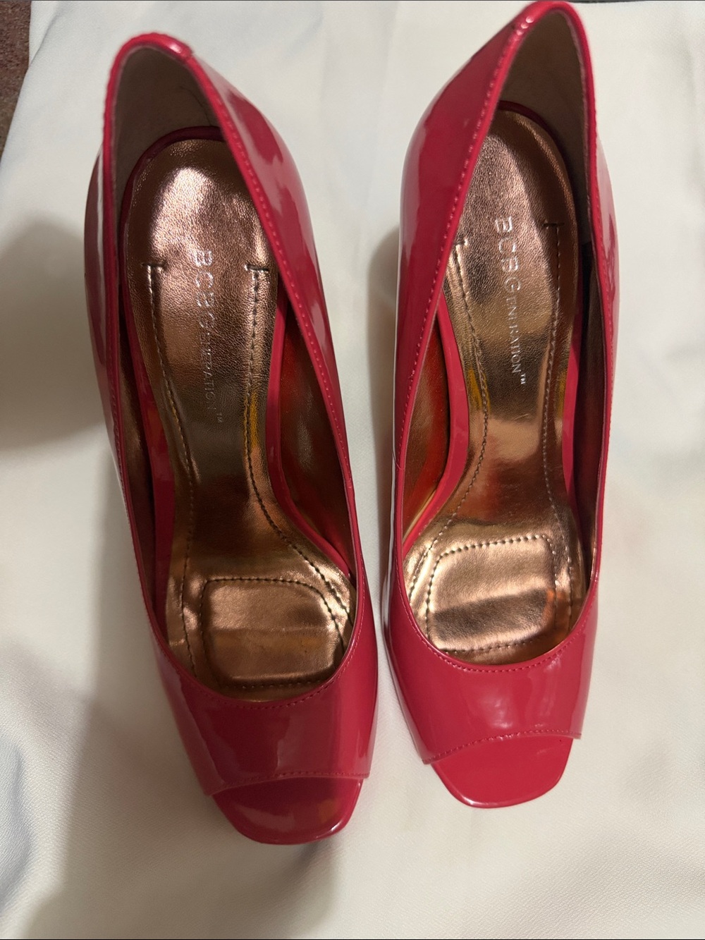 Bright Pink Women's Patent Peep-Toe Pumps